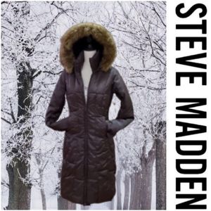 Steve Madden Puffer Coat w/ Faux Fur Trim Hood